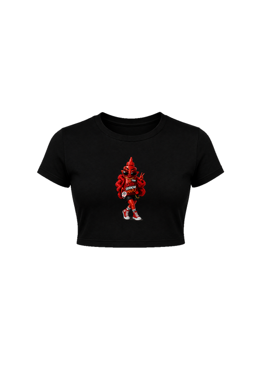 Sassy Sriracha Maple Black Crop Tee