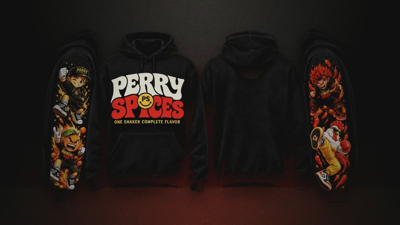 Perry Spices hoodie drop - gritty warehouse video of all hoodies, fronts and backs